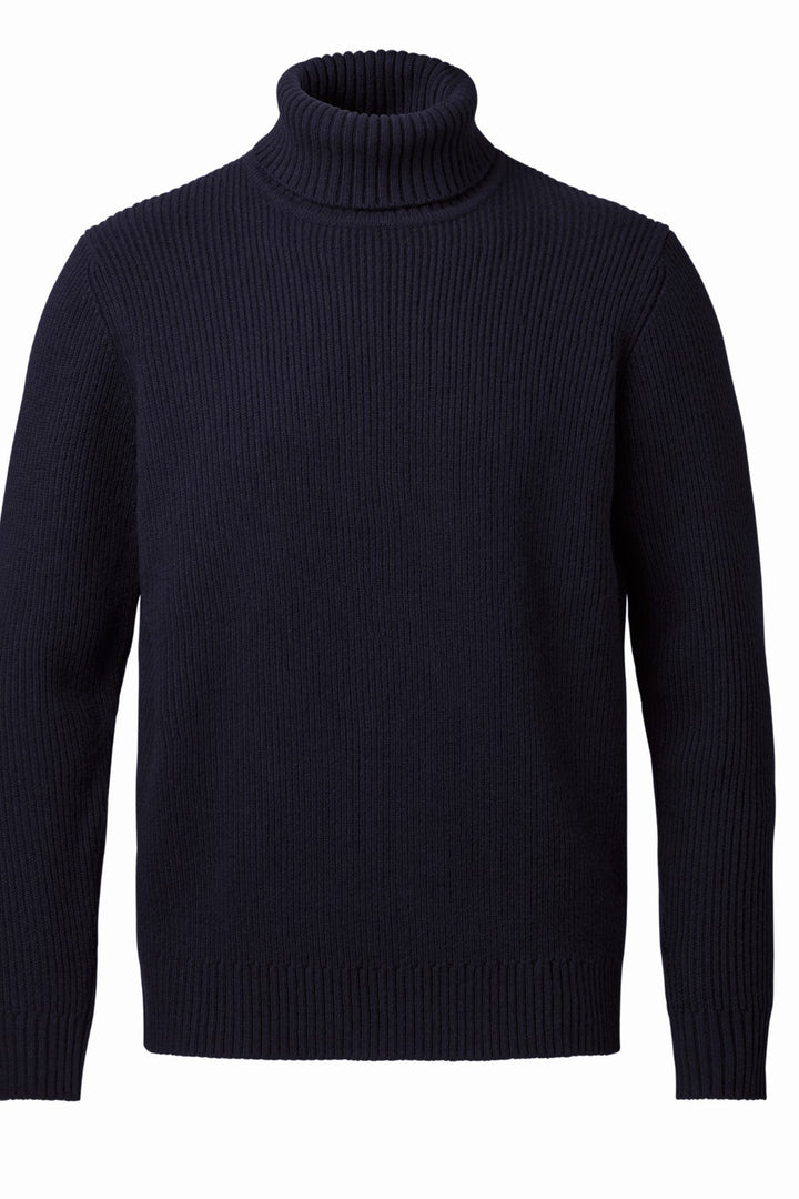 Navy Blue Chunky Merino Roll Neck
