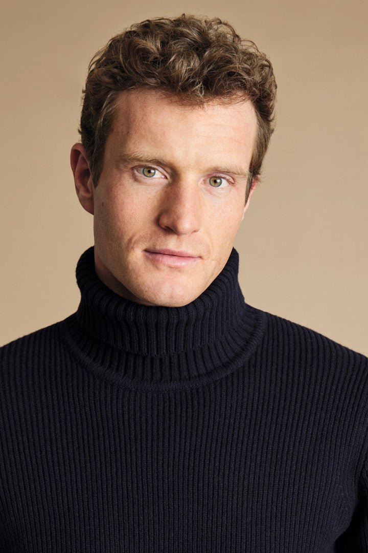 Navy Blue Chunky Merino Roll Neck