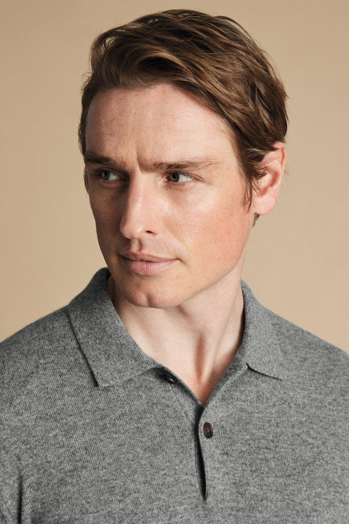 Grey Pure Cashmere Polo Neck Jumper