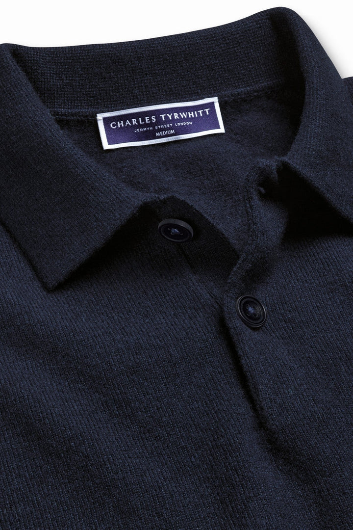 Navy Blue Pure Cashmere Polo Neck Jumper