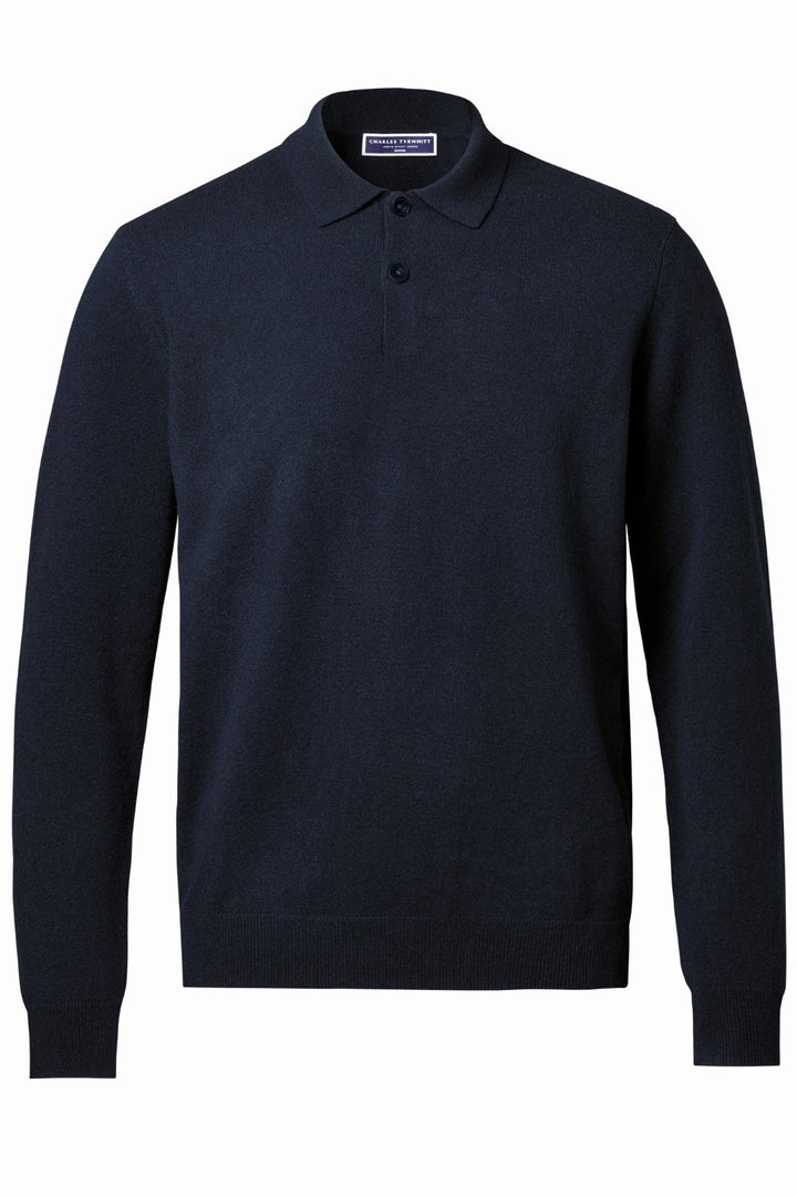 Navy Blue Pure Cashmere Polo Neck Jumper