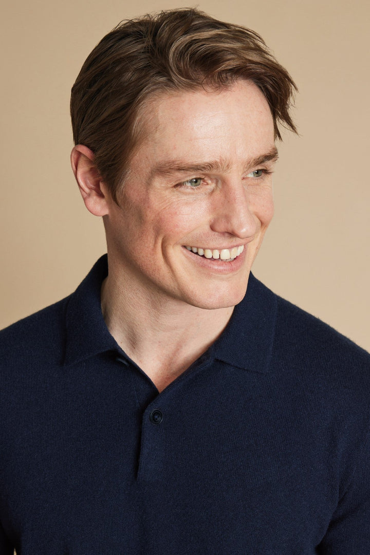 Navy Blue Pure Cashmere Polo Neck Jumper
