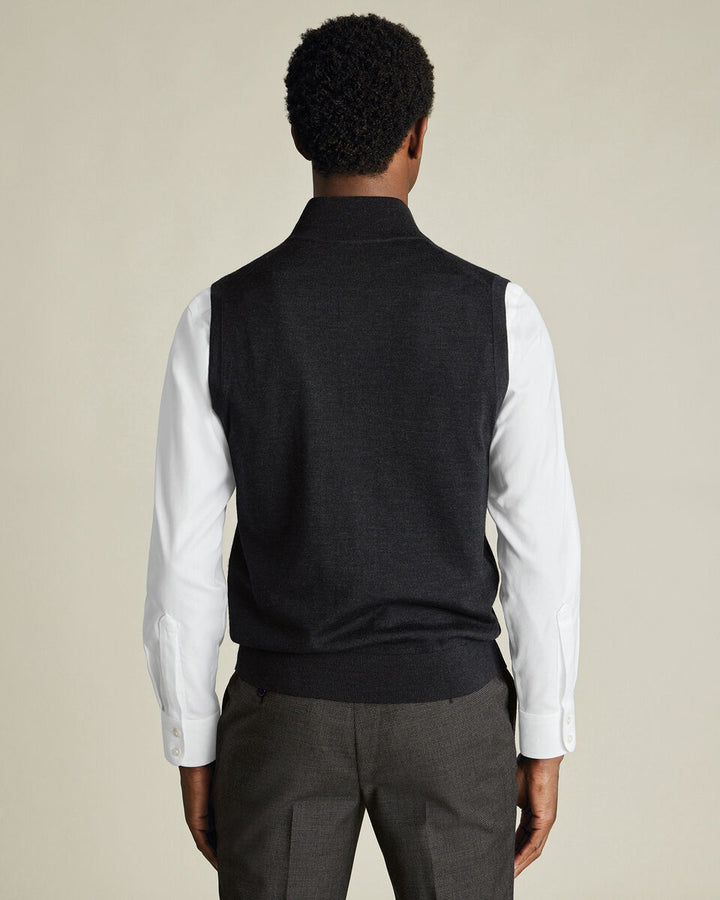 Charcoal Pure Merino Zip Gilet