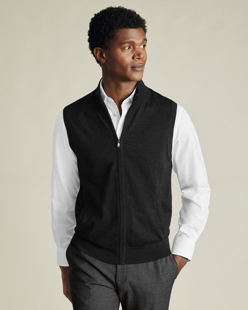 Charcoal Pure Merino Zip Gilet
