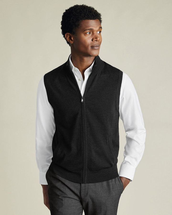 Charcoal Pure Merino Zip Gilet