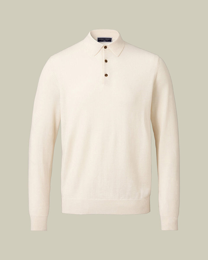 Cream Pure Merino Polo Neck Jumper