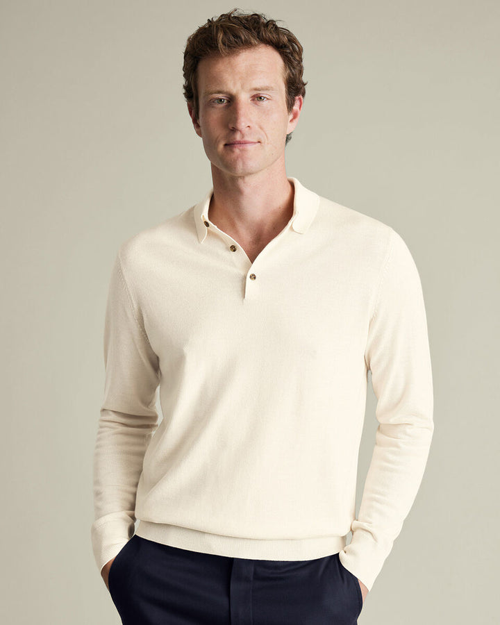 Cream Pure Merino Polo Neck Jumper