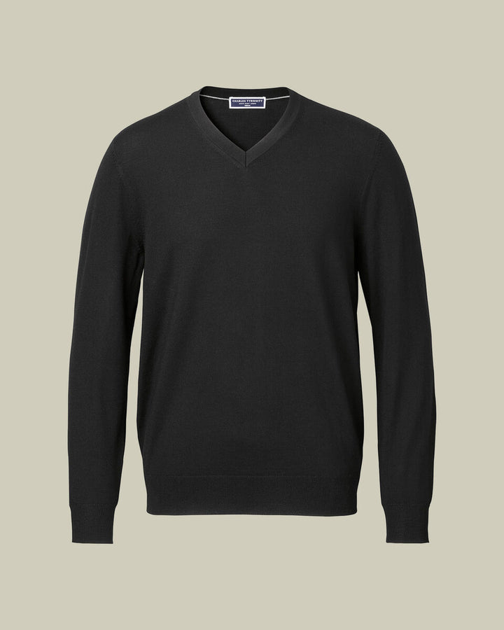 Black Pure Merino V Neck Jumper