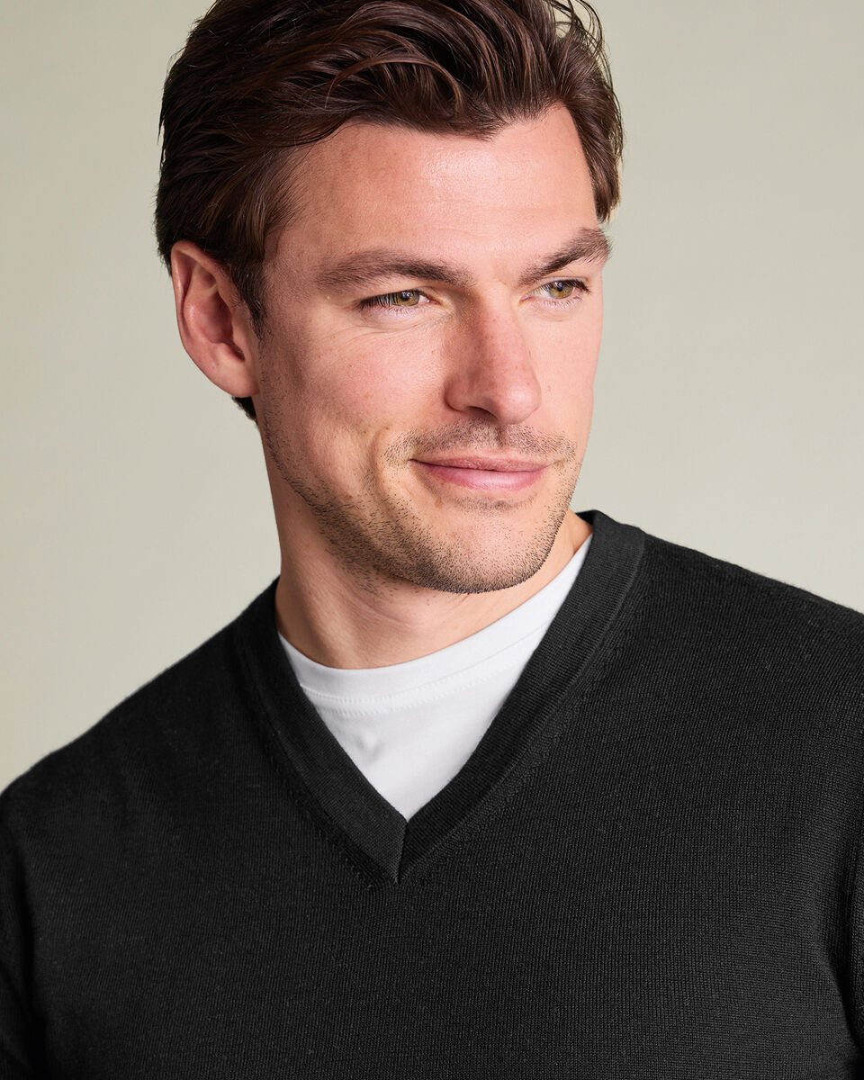 Black Pure Merino V Neck Jumper