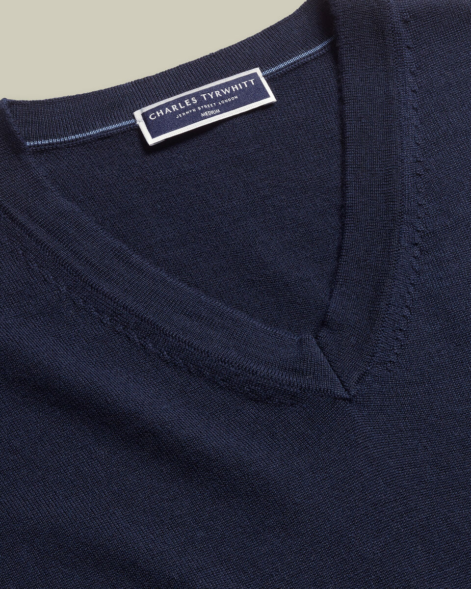 Navy Blue Pure Merino V Neck Jumper