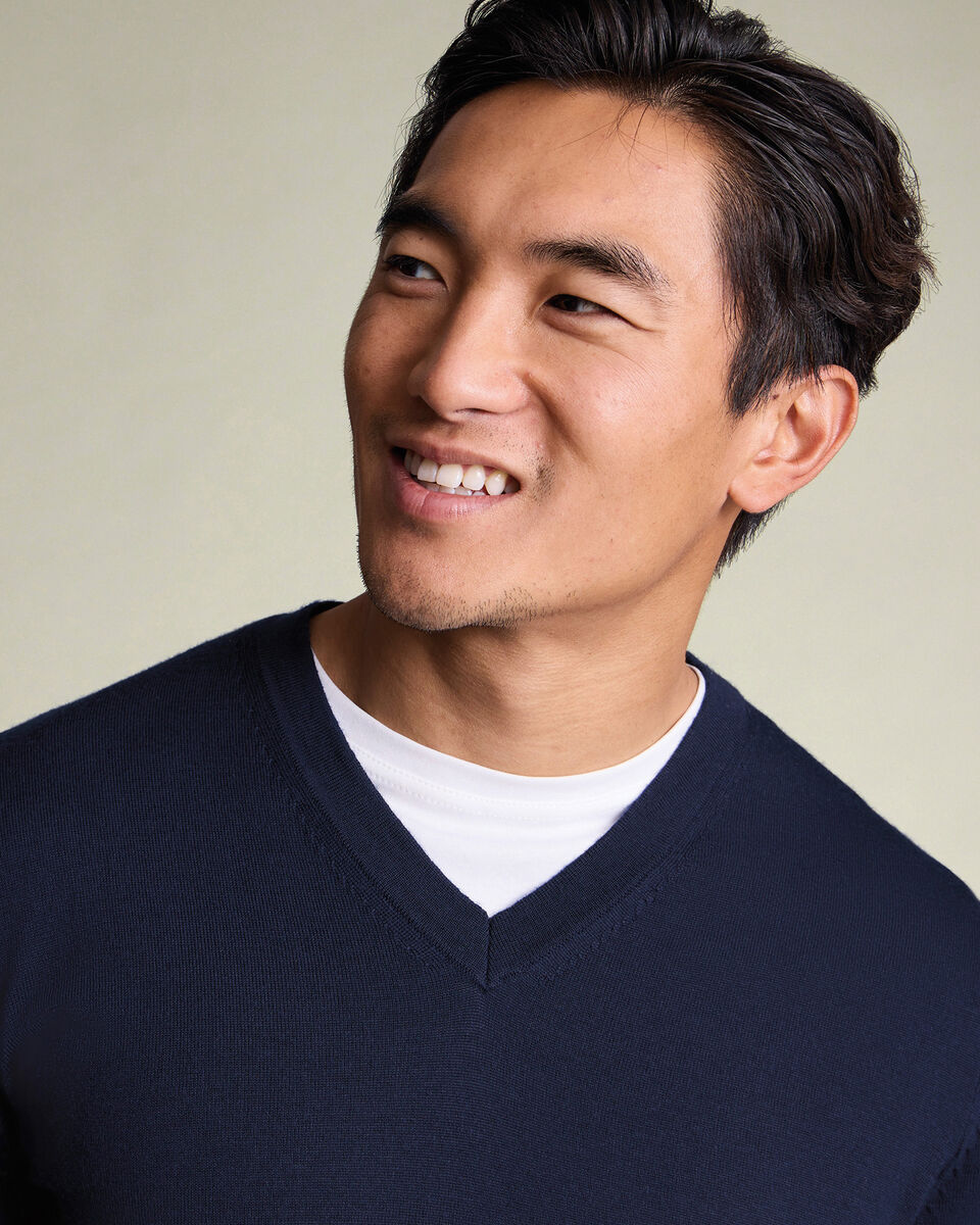 Navy Blue Pure Merino V Neck Jumper