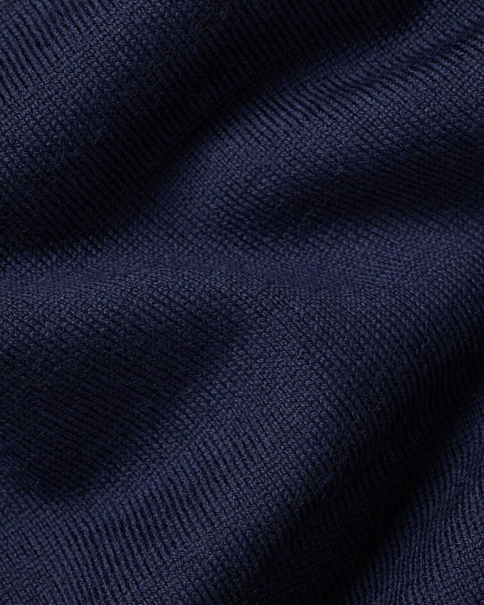 Navy Blue Pure Merino Zip Polo Neck Jumper