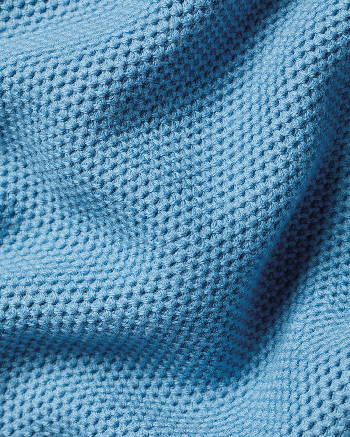 Ocean Blue Honeycomb Cotton Zip Neck Jumper