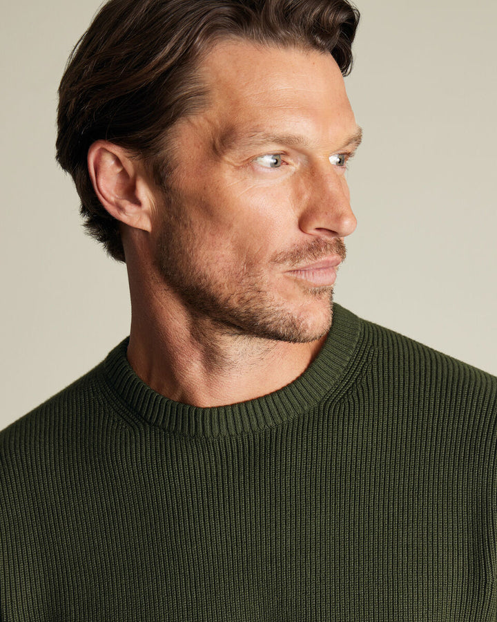 Olive Green Cotton Rib Crew Neck Jumper