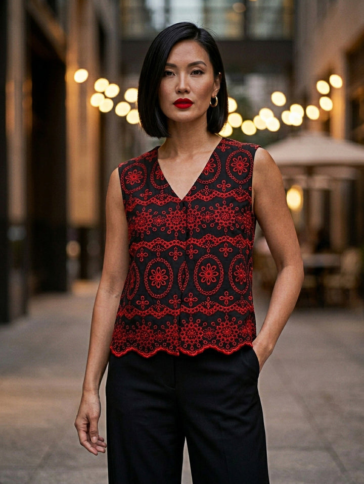 Iris Ladies V Neck Embroidery Top (OP)