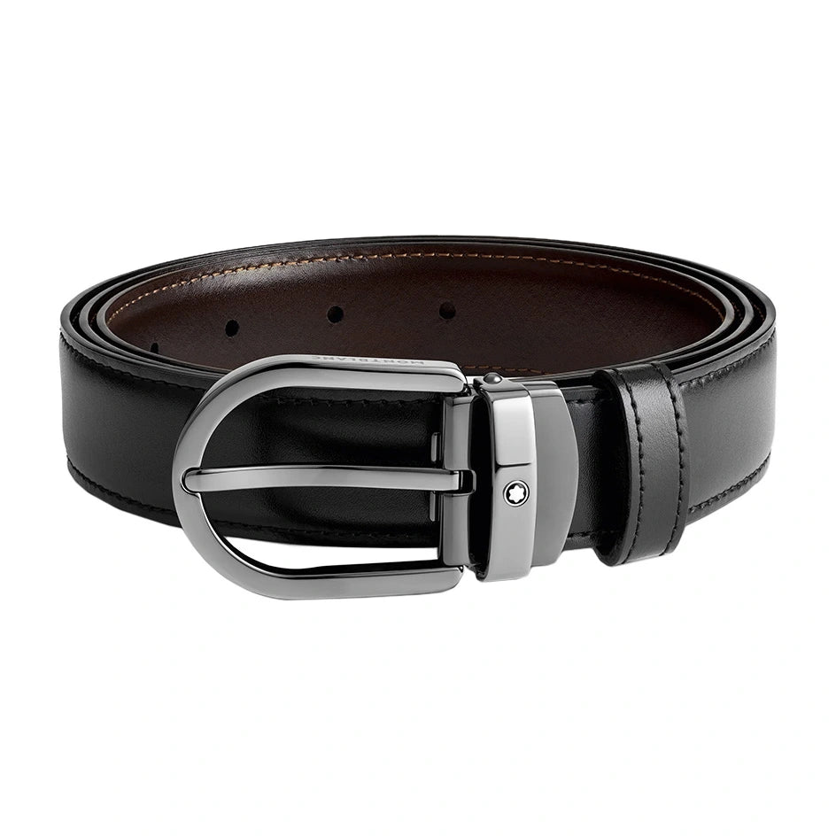 Horseshoe Buckle Black/Brown 30mm Reversible Leather Belt MB128803