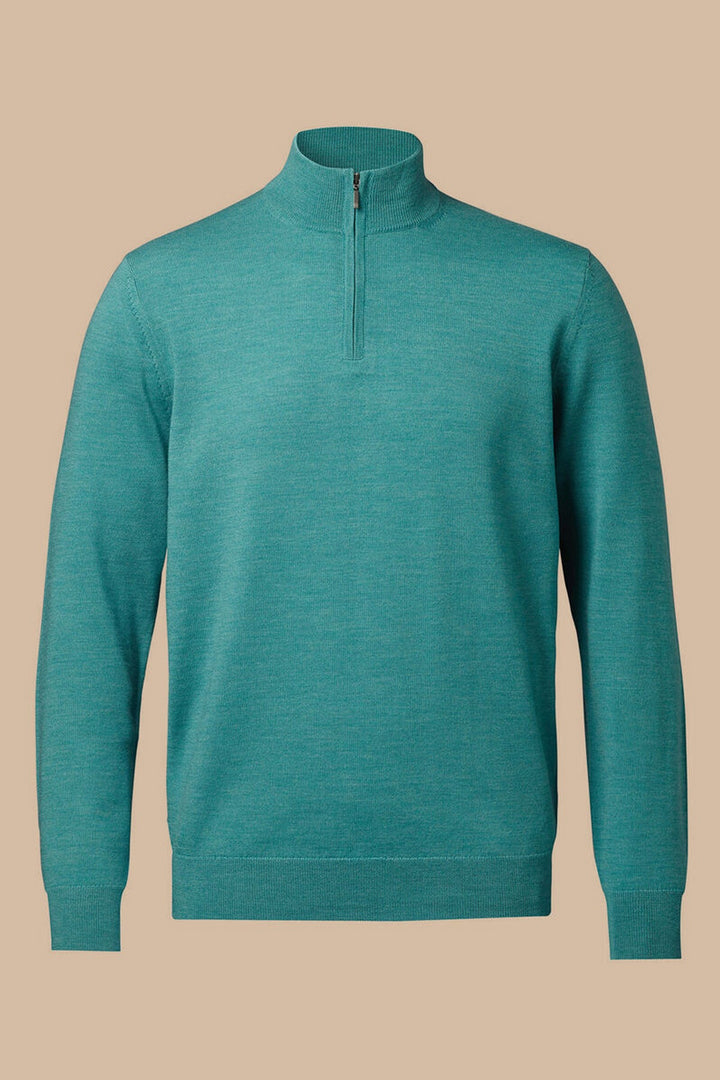 Aqua Green Merino Zip Neck Jumper