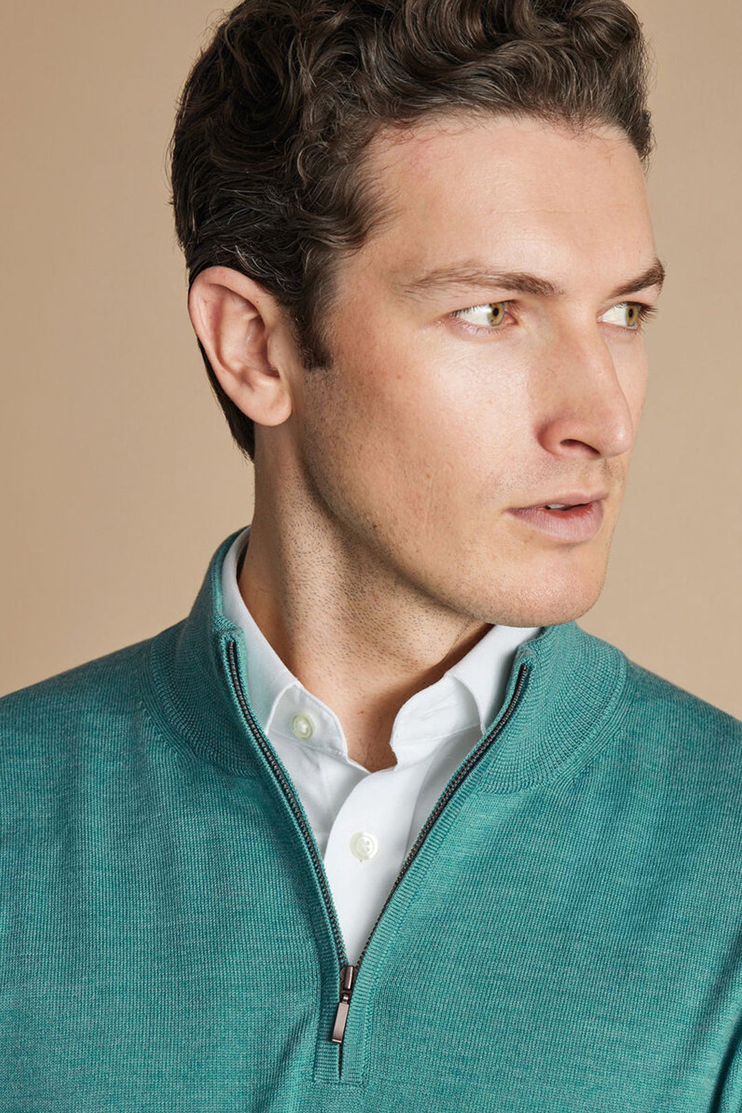 Aqua Green Merino Zip Neck Jumper