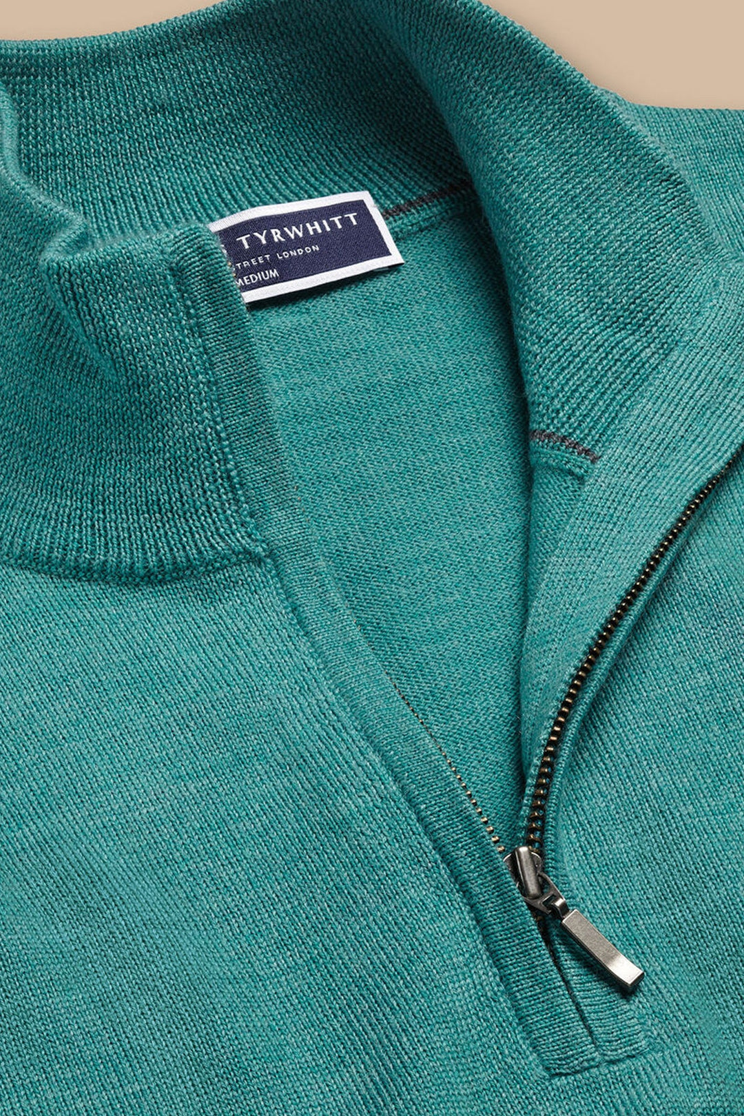 Aqua Green Merino Zip Neck Jumper