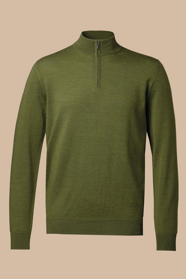 Moss Green Merino Zip Neck Jumper