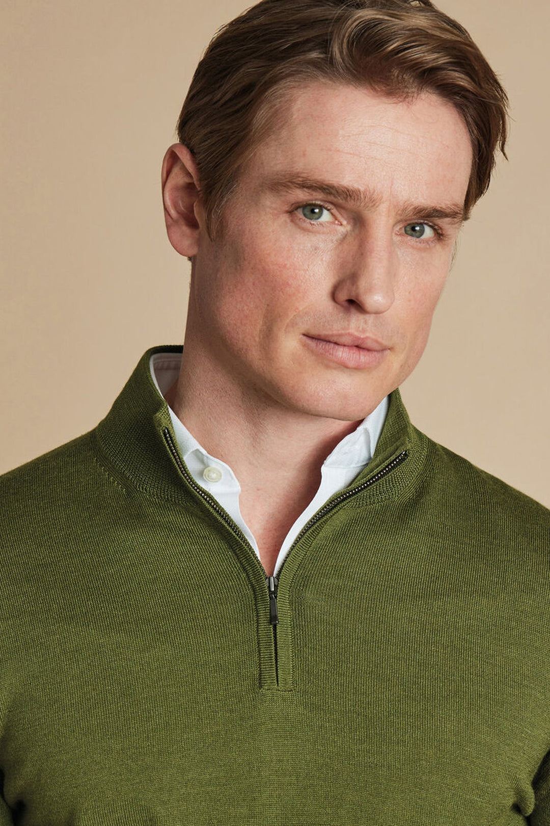 Moss Green Merino Zip Neck Jumper