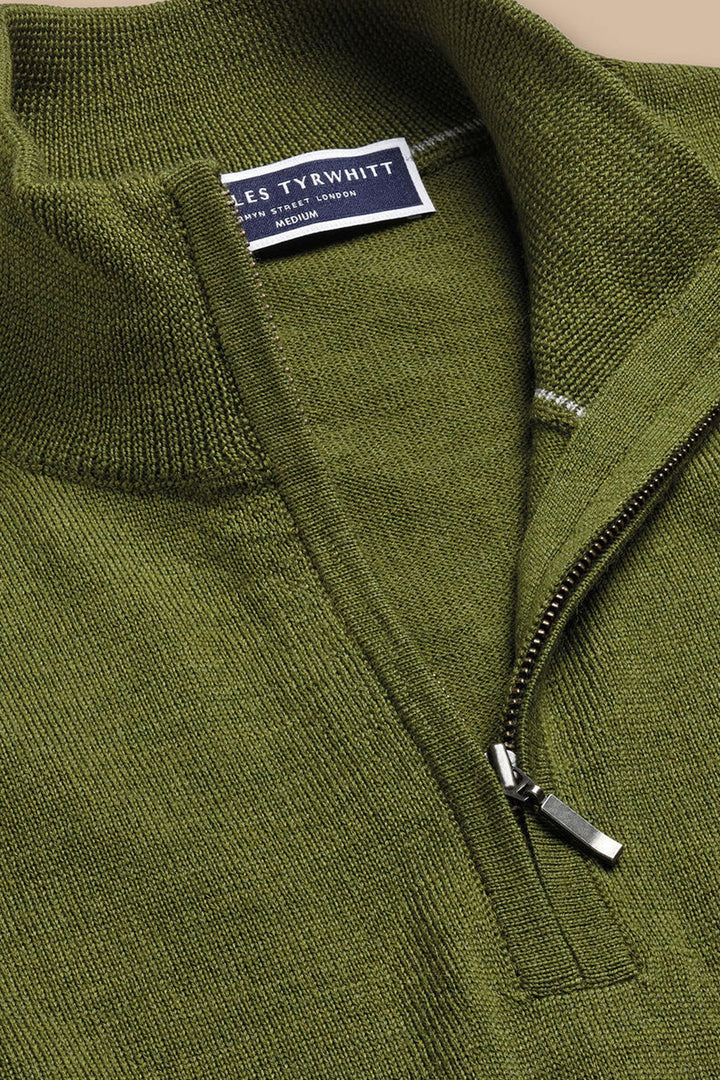 Moss Green Merino Zip Neck Jumper