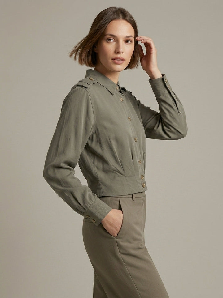 Olive Green Epaulette Button-Down Shirt
