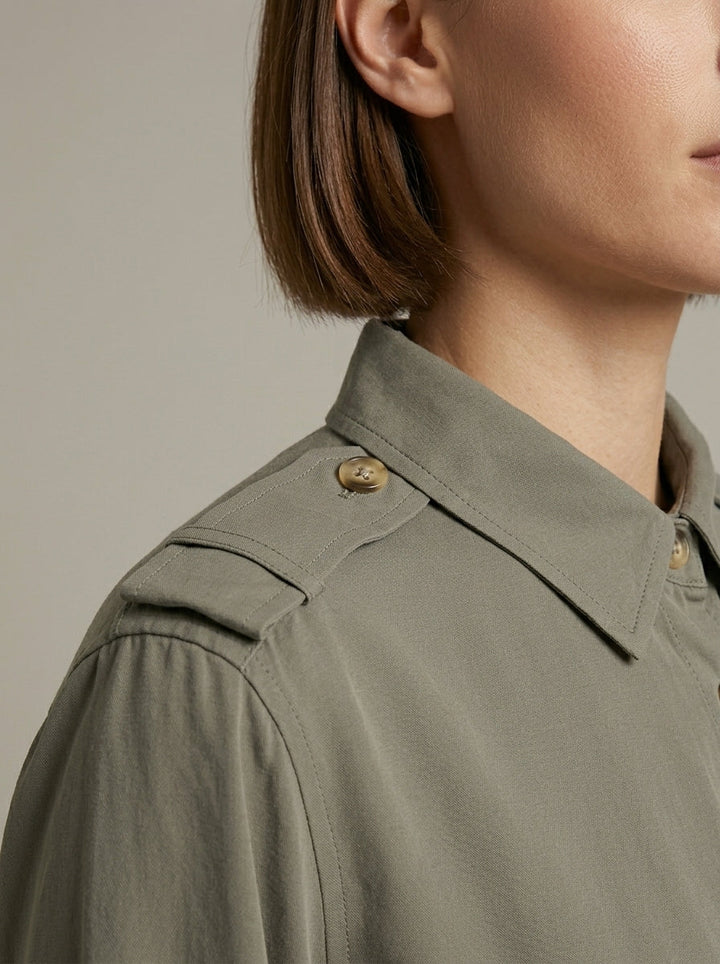 Olive Green Epaulette Button-Down Shirt