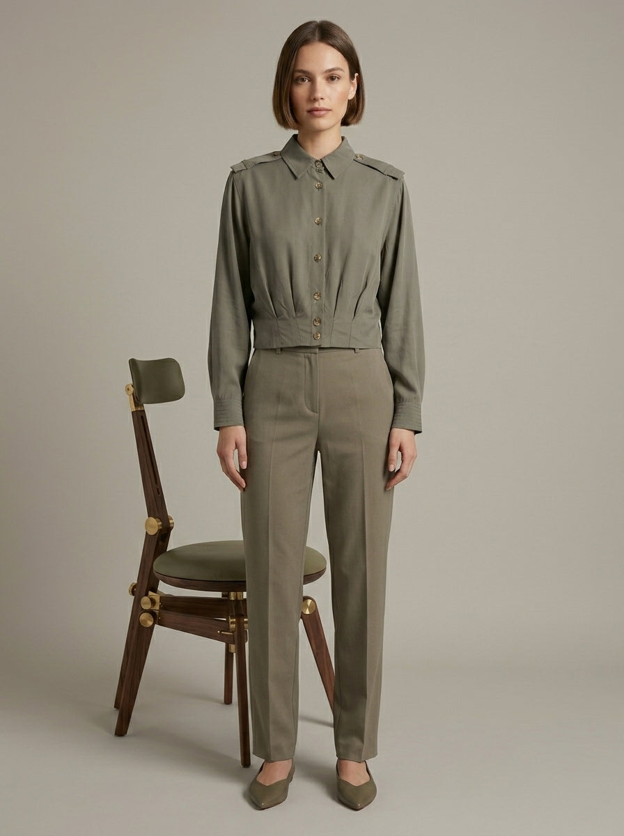 Olive Green Epaulette Button-Down Shirt