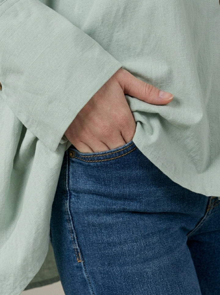 Oversized Mint Green High-Low Button-Down Shirt