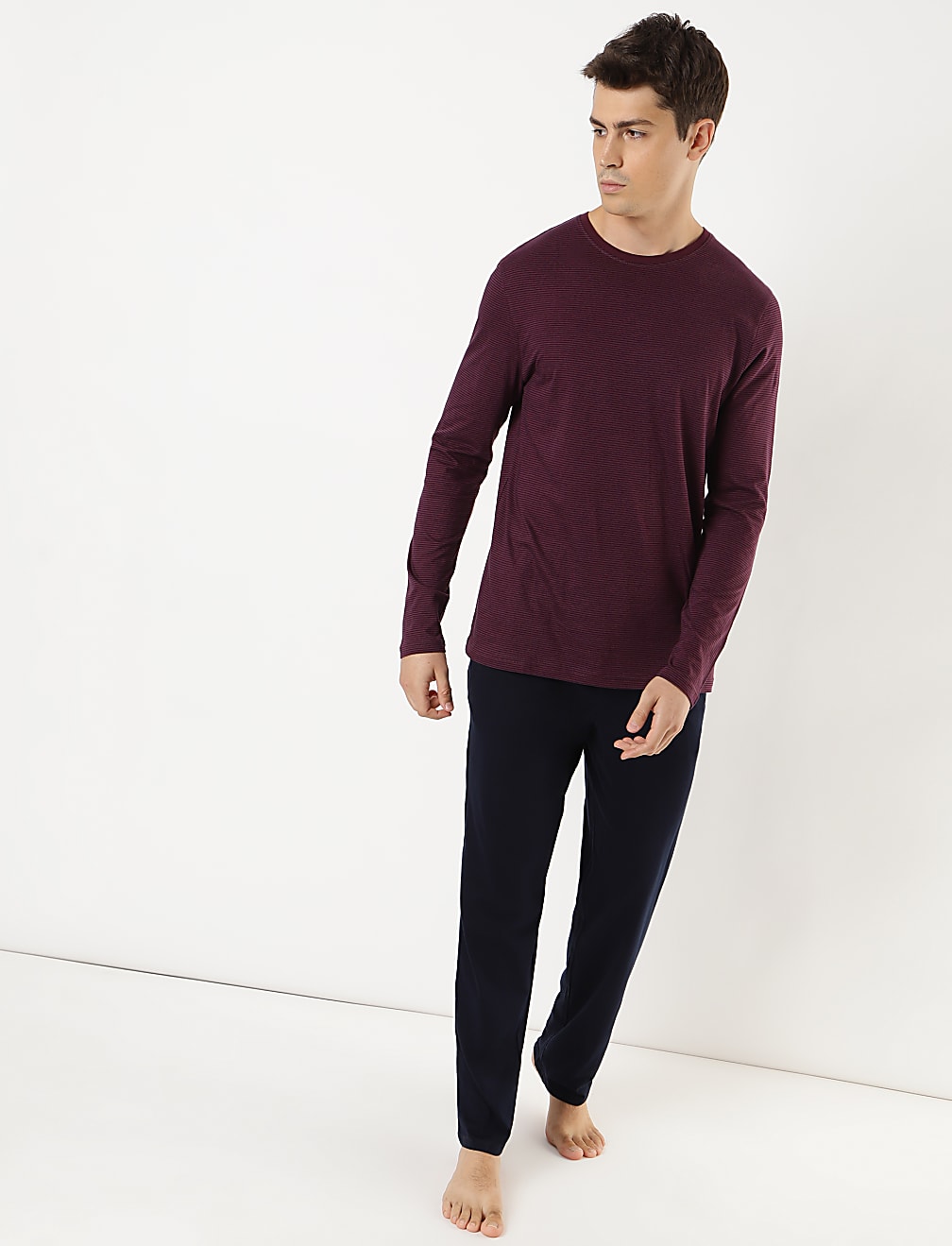 M&S Men L/S Cotton T-Shirt & Pajama Set T07/3170I