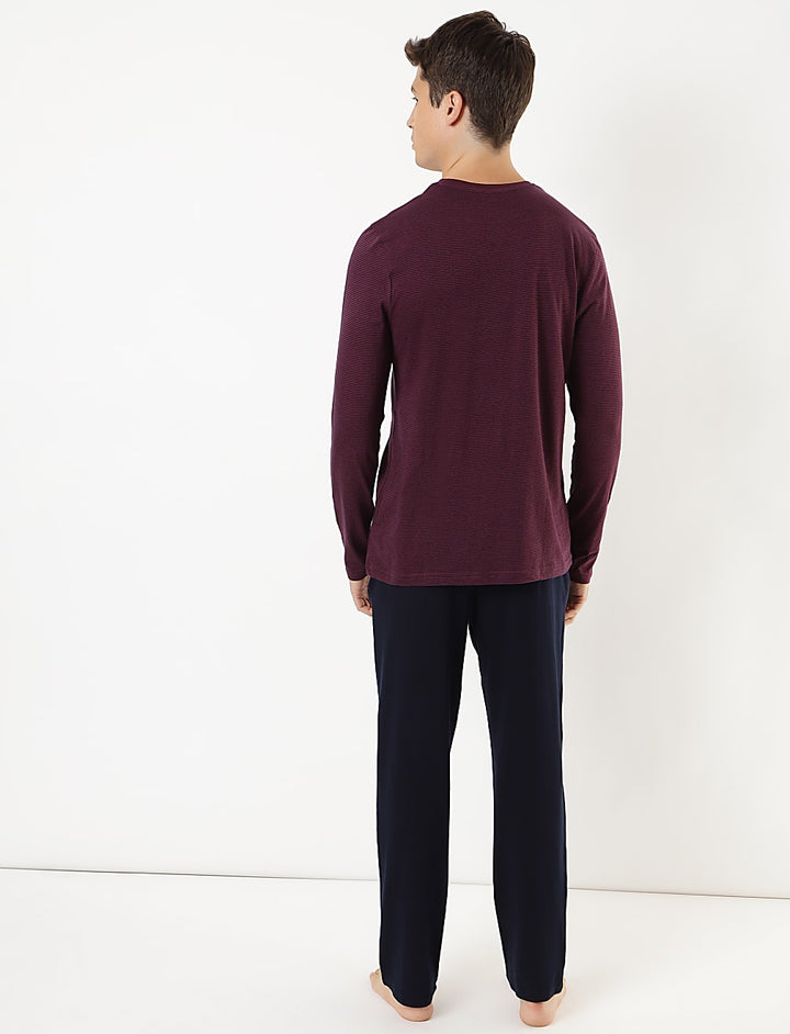 M&S Men L/S Cotton T-Shirt & Pajama Set T07/3170I