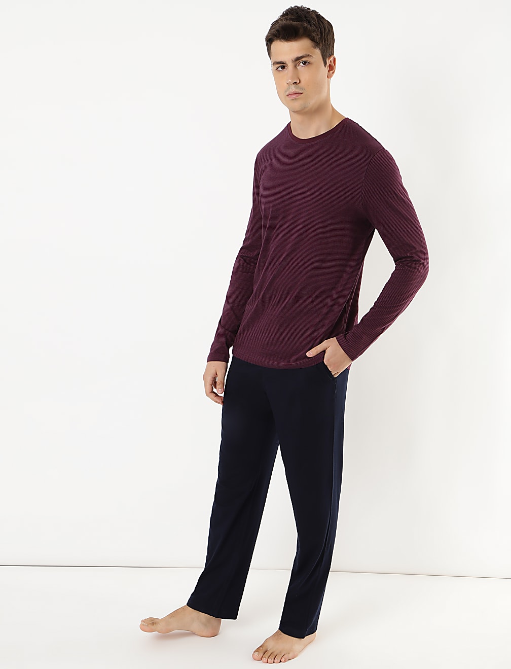 M&S Men L/S Cotton T-Shirt & Pajama Set T07/3170I