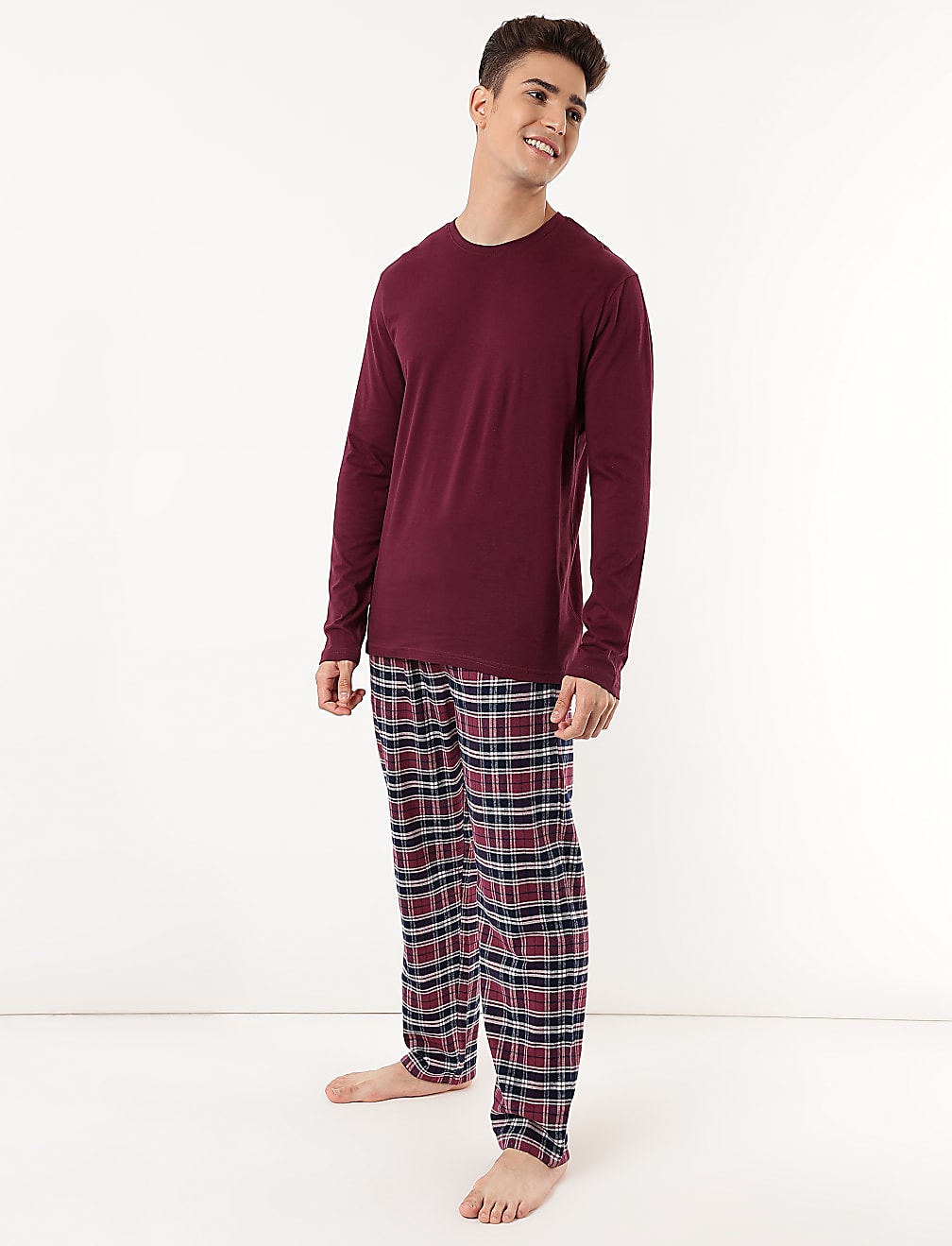 M&S Men L/S Cotton T-Shirt& Pajama Set T07/7603I