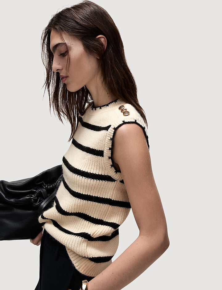 M&S Ladies Scalloped Crew Neck Button Detail Vest Tank Top T38/0266S