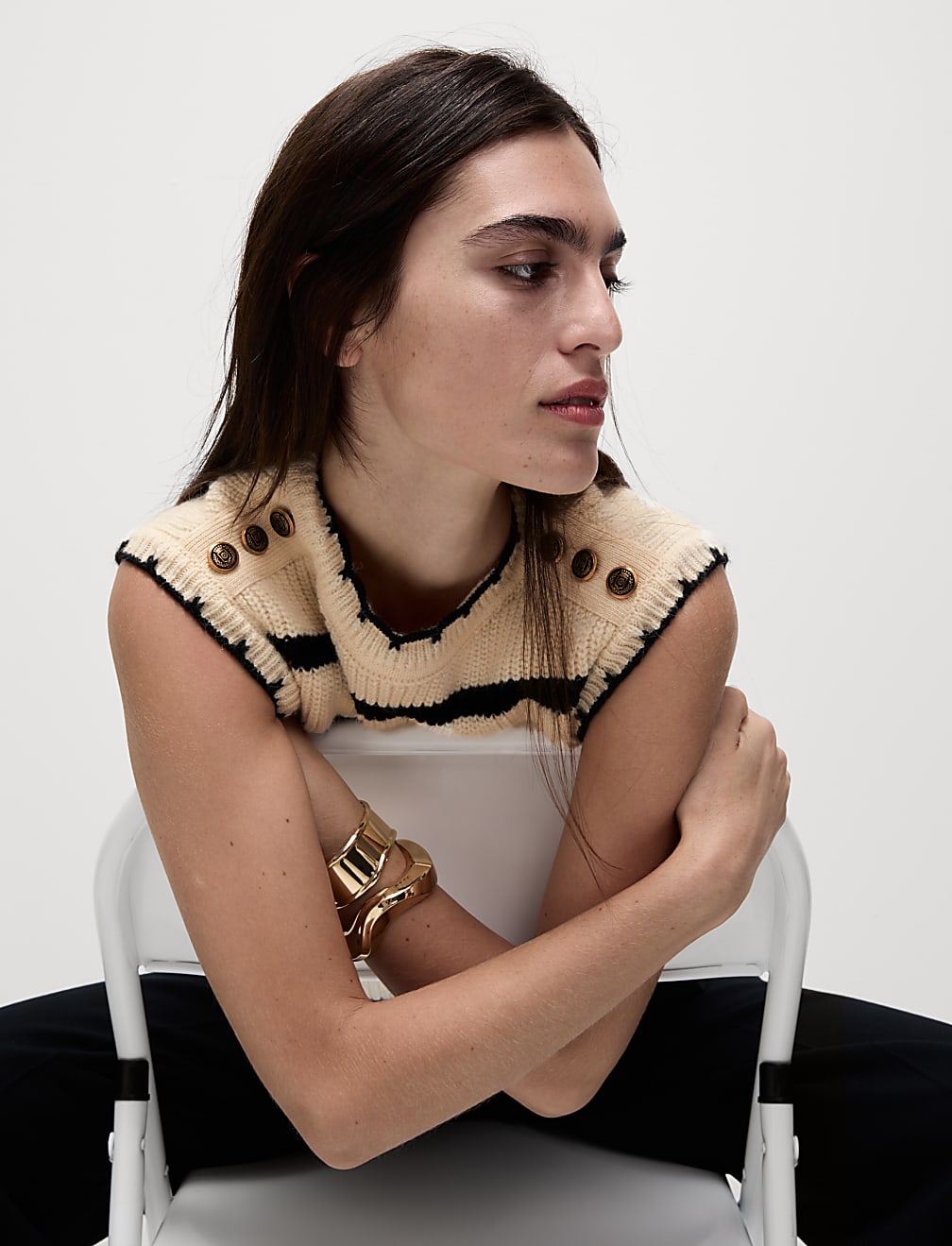 M&S Ladies Scalloped Crew Neck Button Detail Vest Tank Top T38/0266S