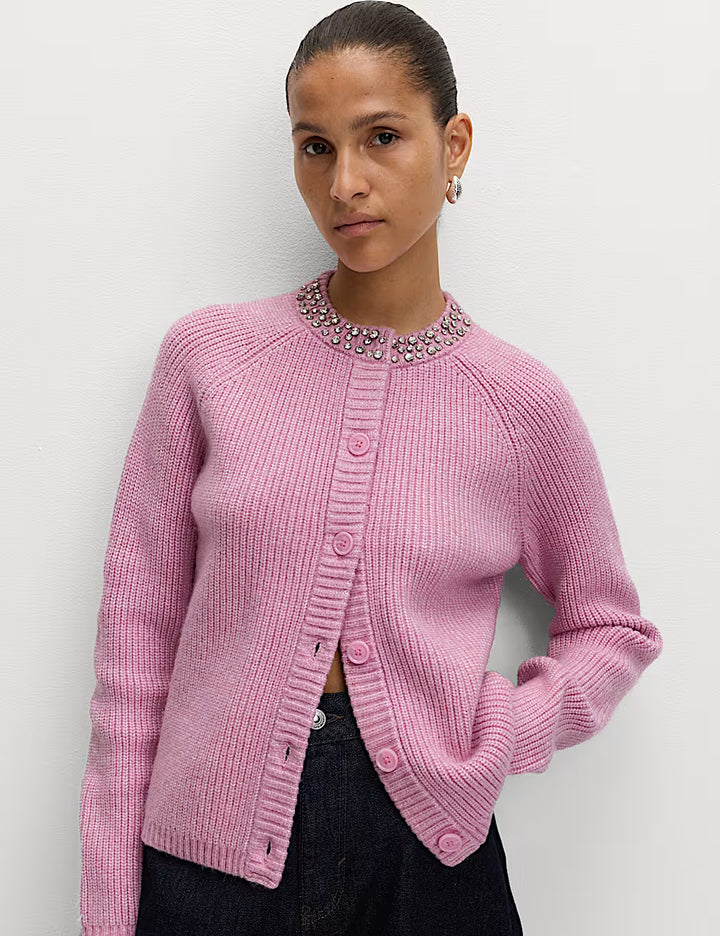 M&S Ladies L/S Cardigan T38/9047A (Pink)