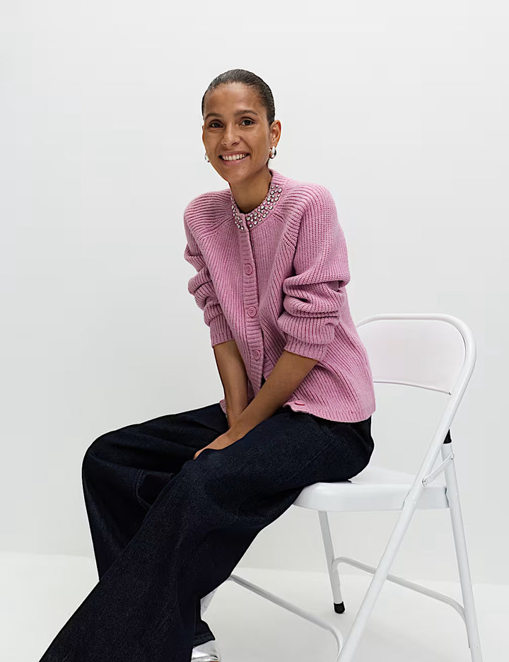 M&S Ladies L/S Cardigan T38/9047A (Pink)