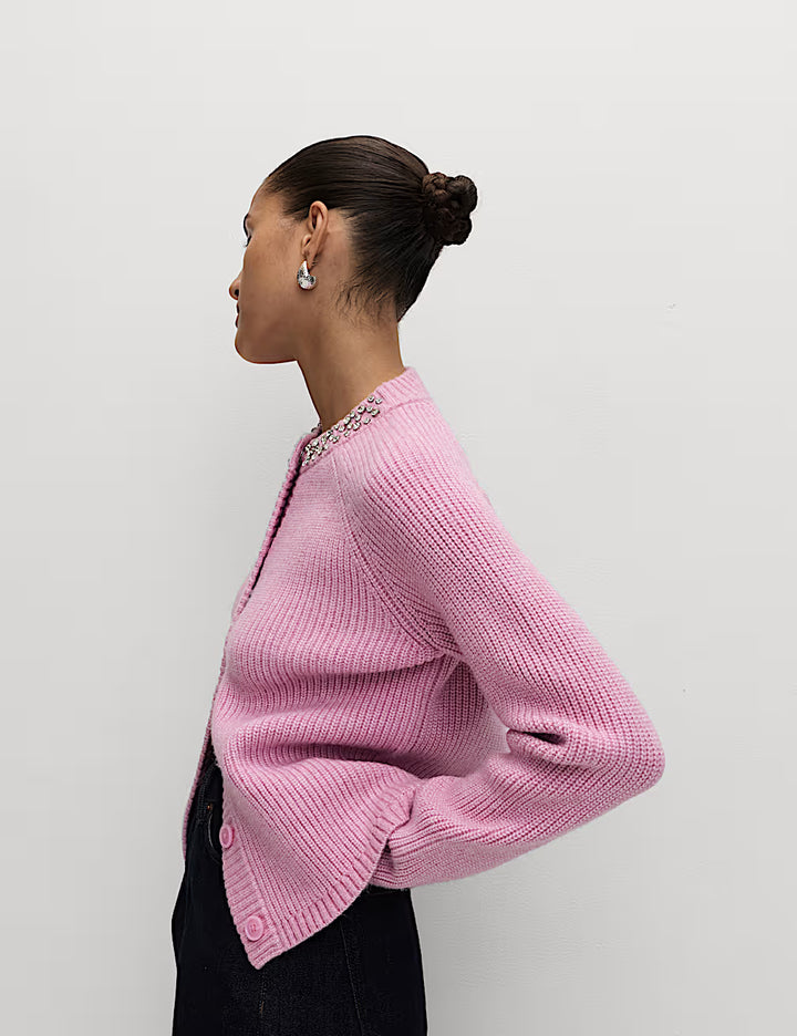 M&S Ladies L/S Cardigan T38/9047A (Pink)