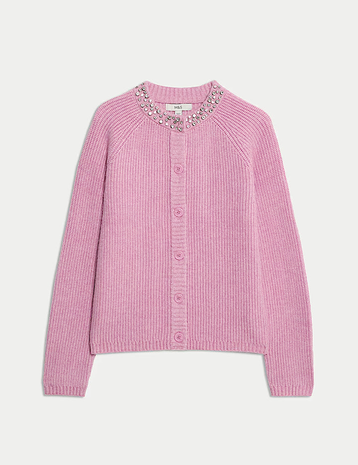 M&S Ladies L/S Cardigan T38/9047A (Pink)