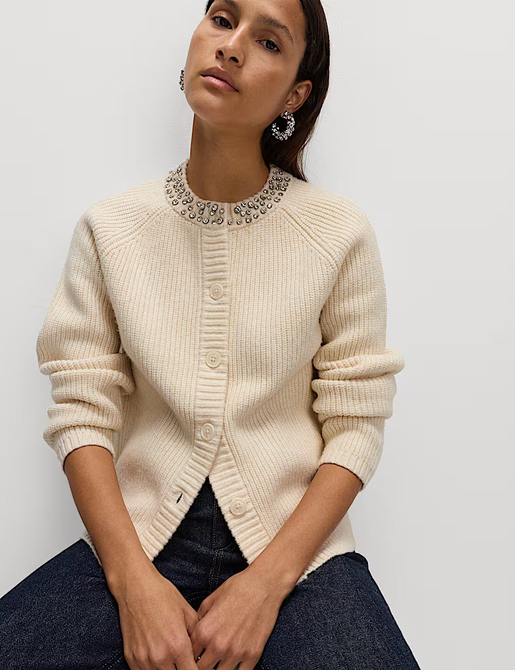 M&S Ladies L/S Cardigan T38/9047A (Cream)