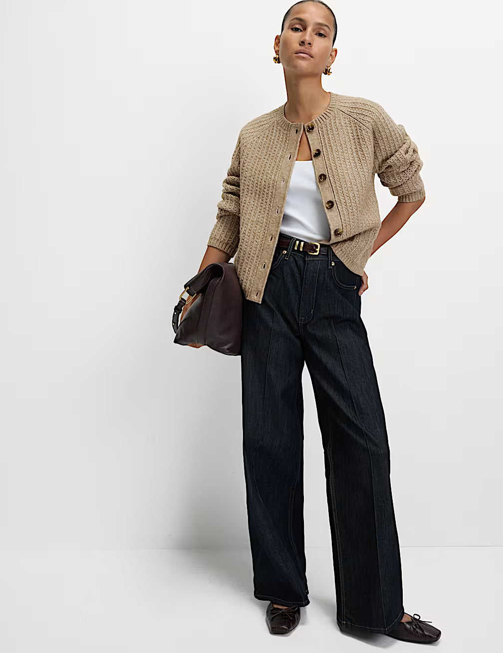 M&S Ladies L/S Cardigan T38/9047 (Natural)