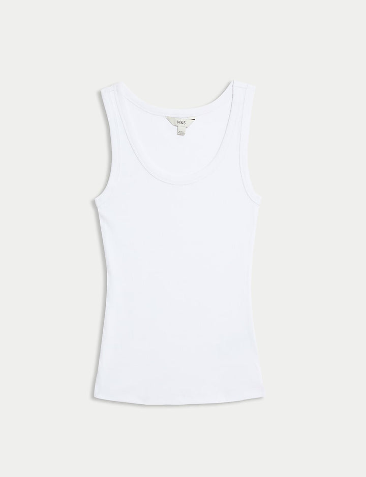 M&S Ladies Cotton Rich Ribbed Scoop Slim Fit Tank Top T41/7248