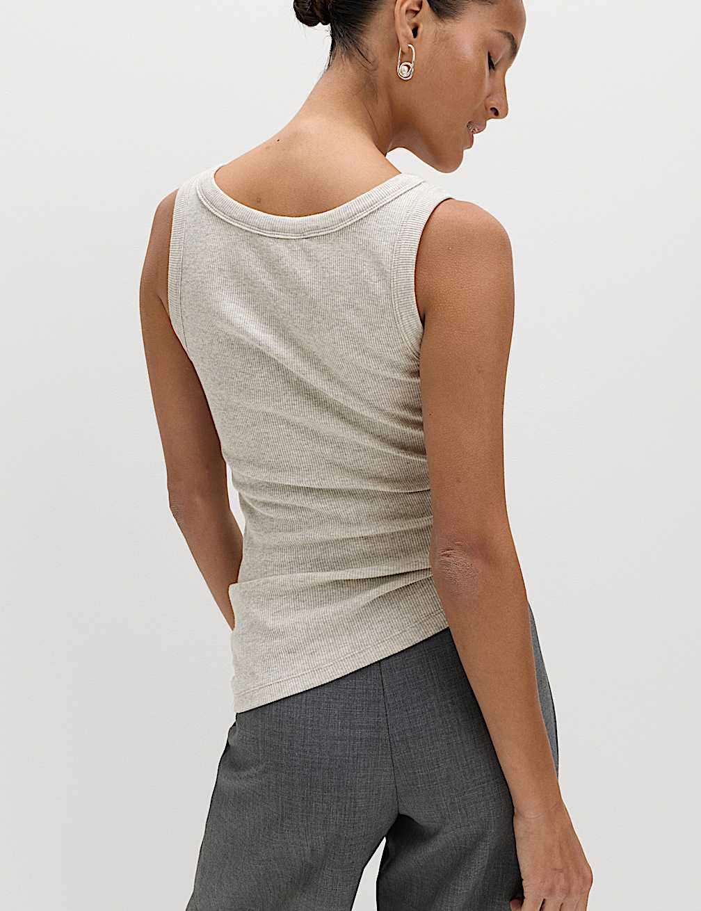 M&S Ladies Cotton Rich Ribbed Scoop Slim Fit Tank Top T41/7248