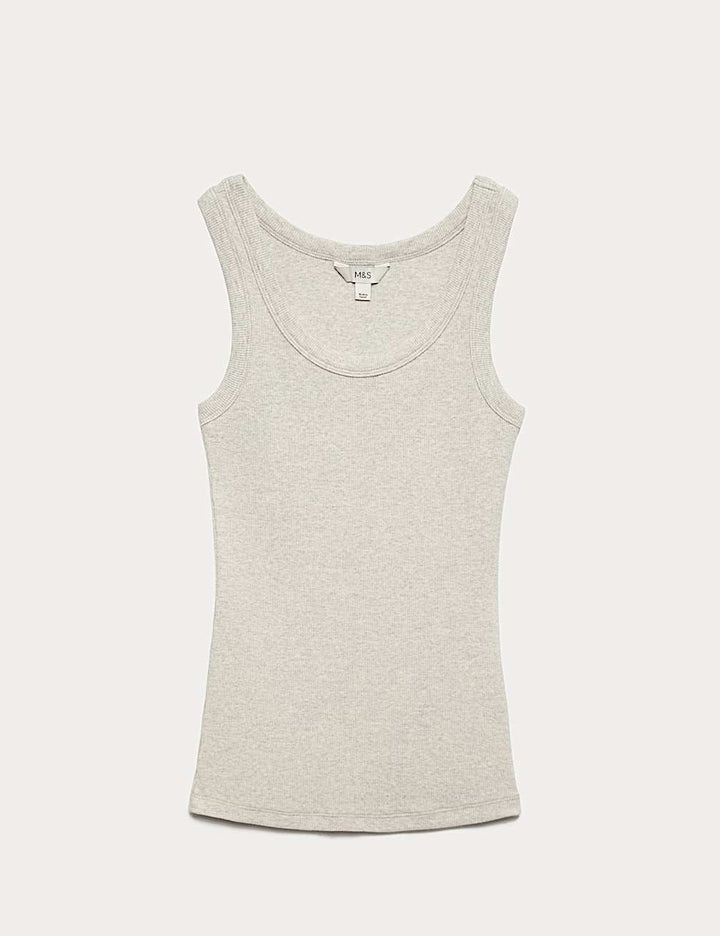 M&S Ladies Cotton Rich Ribbed Scoop Slim Fit Tank Top T41/7248
