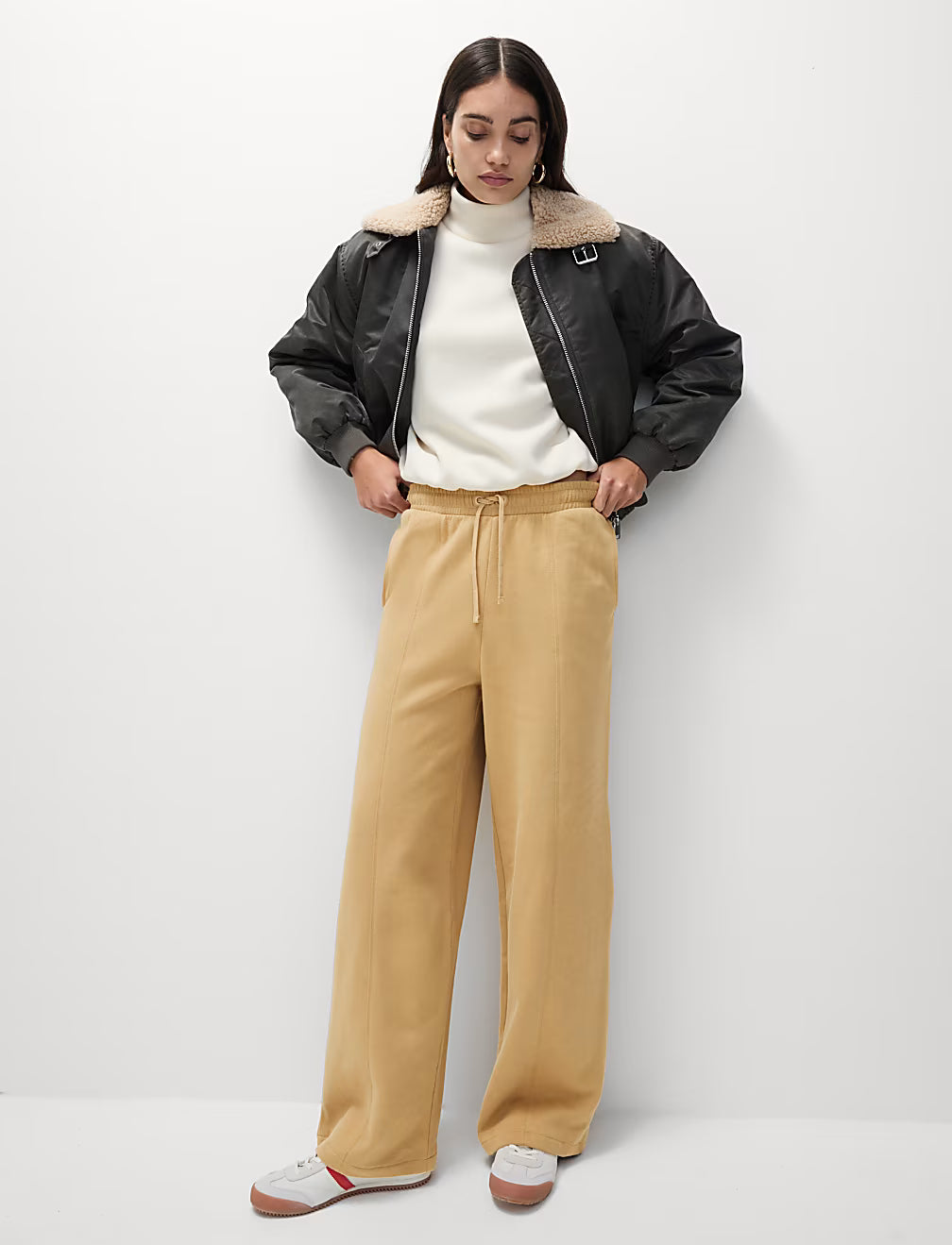 M&S Ladies Cotton Fleece Trouser (Long) T57/5683 (Tan)