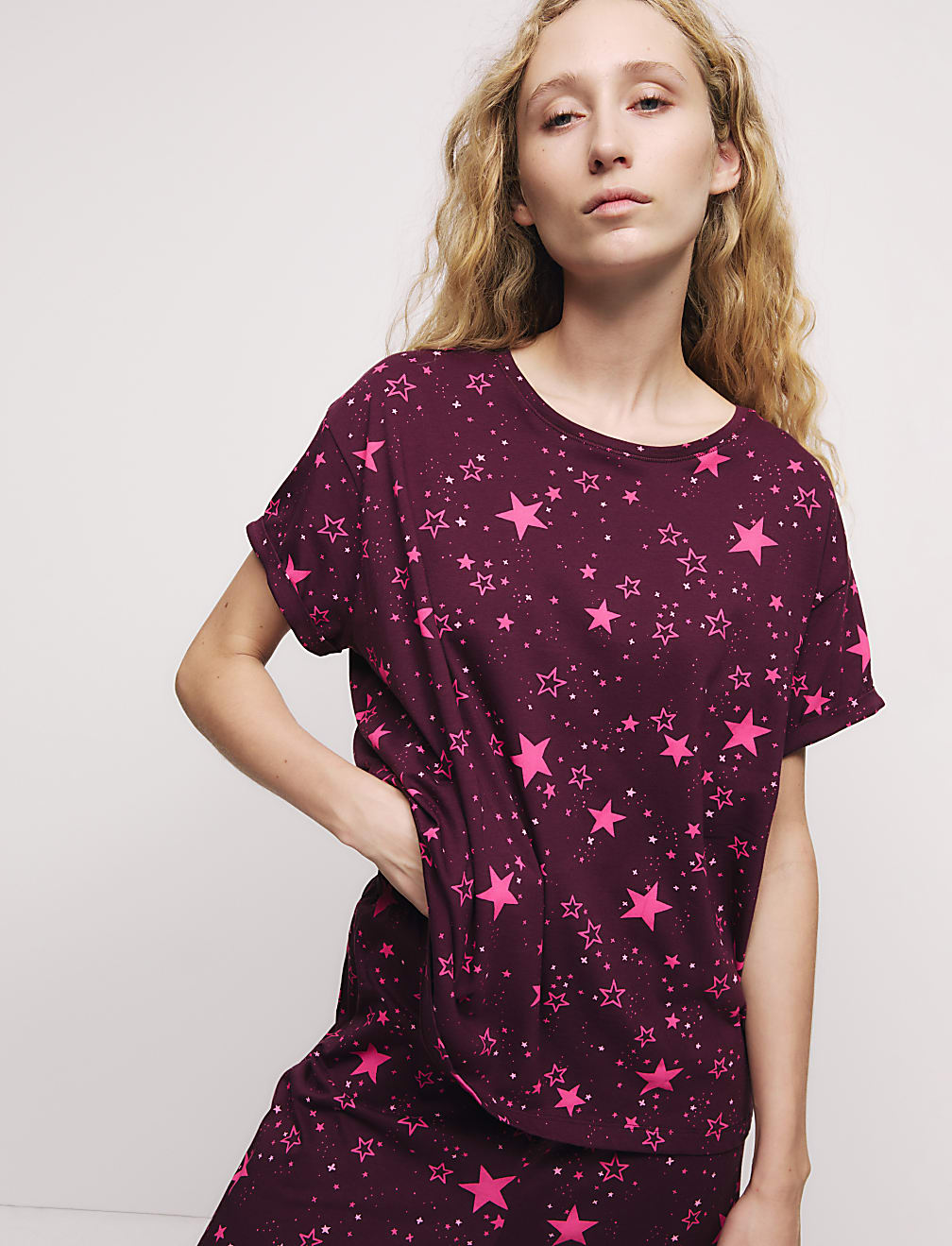 M&S Ladies Cotton Rich Star Printed S/S Pyjama Set T37/4597F