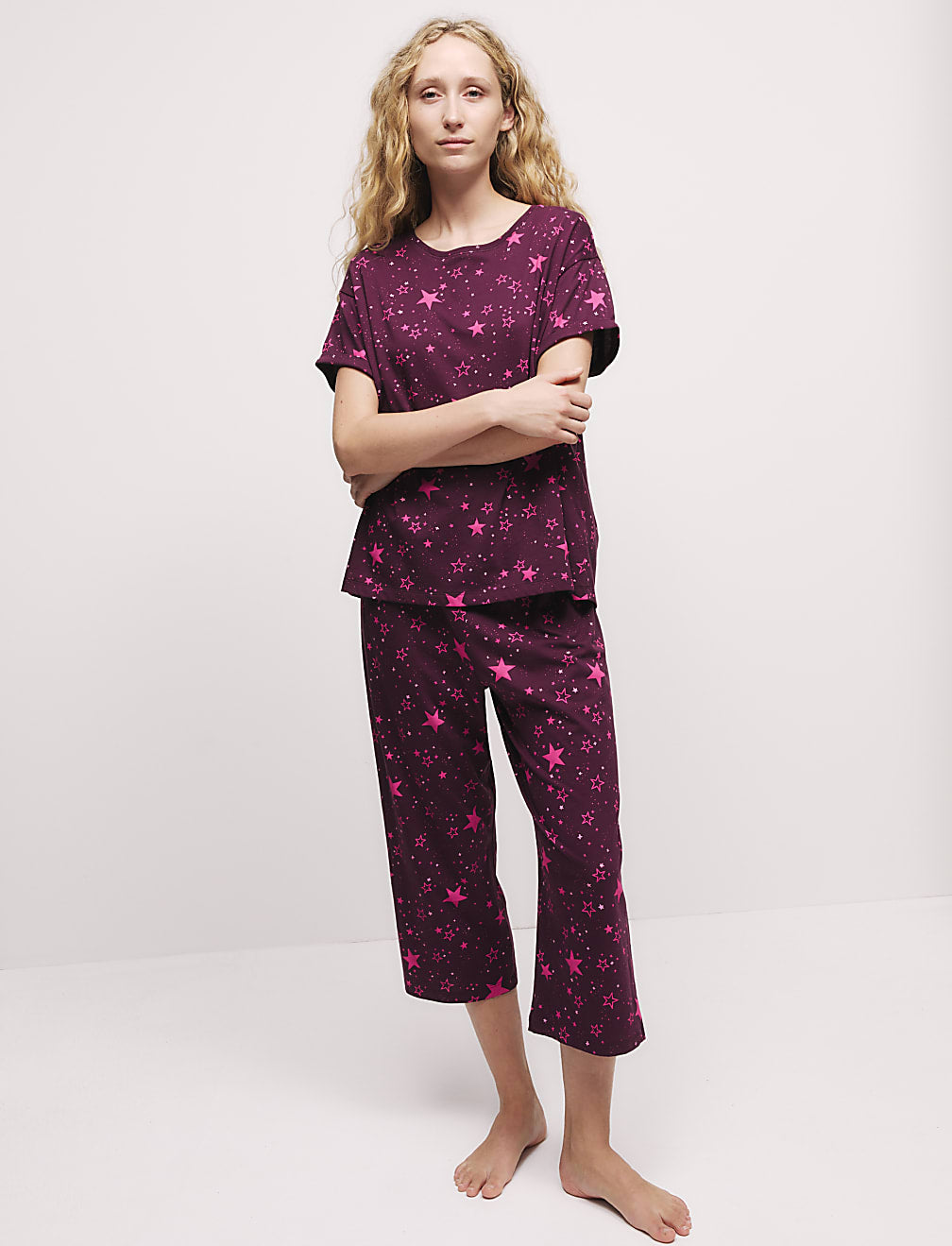 M&S Ladies Cotton Rich Star Printed S/S Pyjama Set T37/4597F