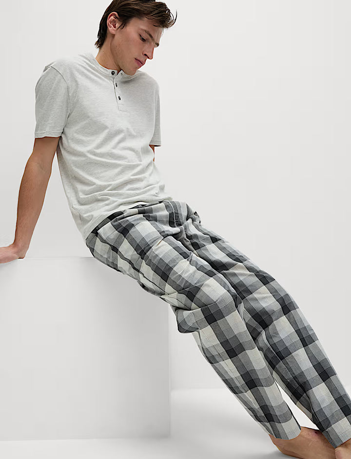 M&S Men S/S Pure Cotton T-Shirt &Pajama Set T07/0566