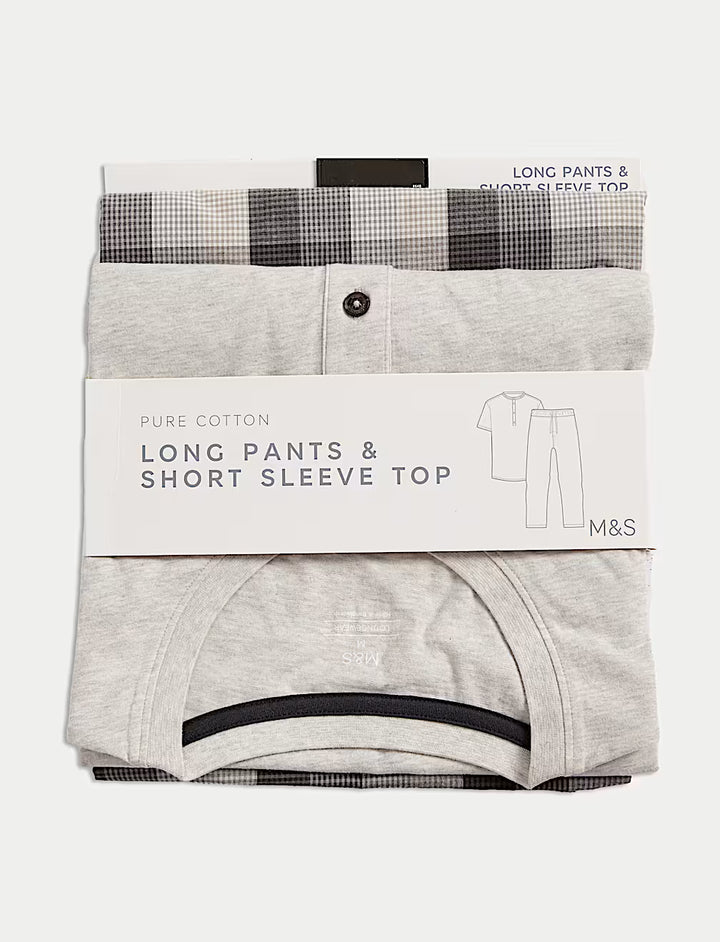 M&S Men S/S Pure Cotton T-Shirt &Pajama Set T07/0566